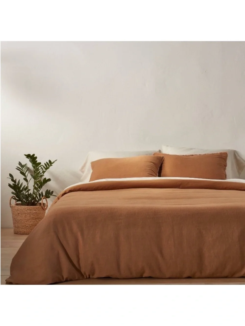 NWT Full/Queen Heavyweight Linen Blend Duvet Cover & Sham Set Warm Brown